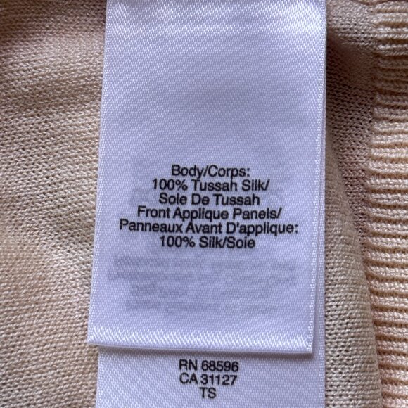 DKNY Women's Silk Sz L Cardigan Sweater Button Up Ivory Front w/Red Roses - Picture 8 of 9